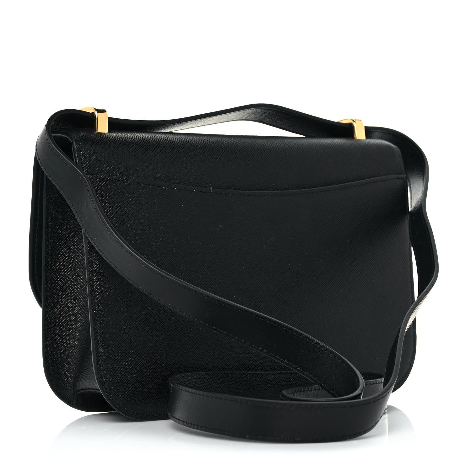 Prada Saffiano Cuir Triangle Embleme Flap Shoulder Bag Black 3 of 12
