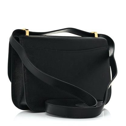 Prada Saffiano Cuir Triangle Embleme Flap Shoulder Bag Black 3 of 12