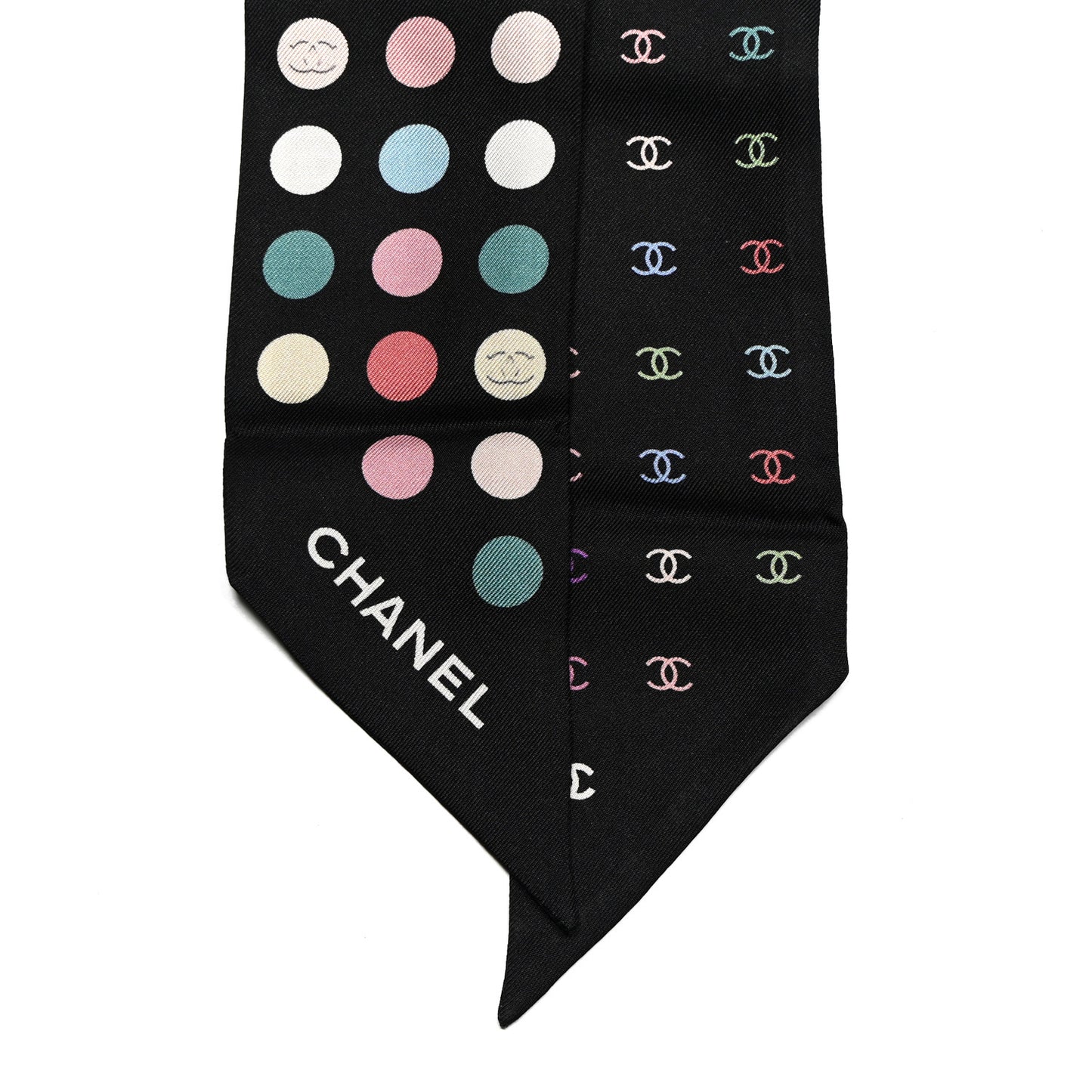 Silk Polka Dot CC Slim Bandeau Scarf Black Multicolor