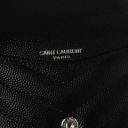 Saint Laurent Grain De Poudre Matelasse Chevron Monogram Compact Wallet Black 6 of 7