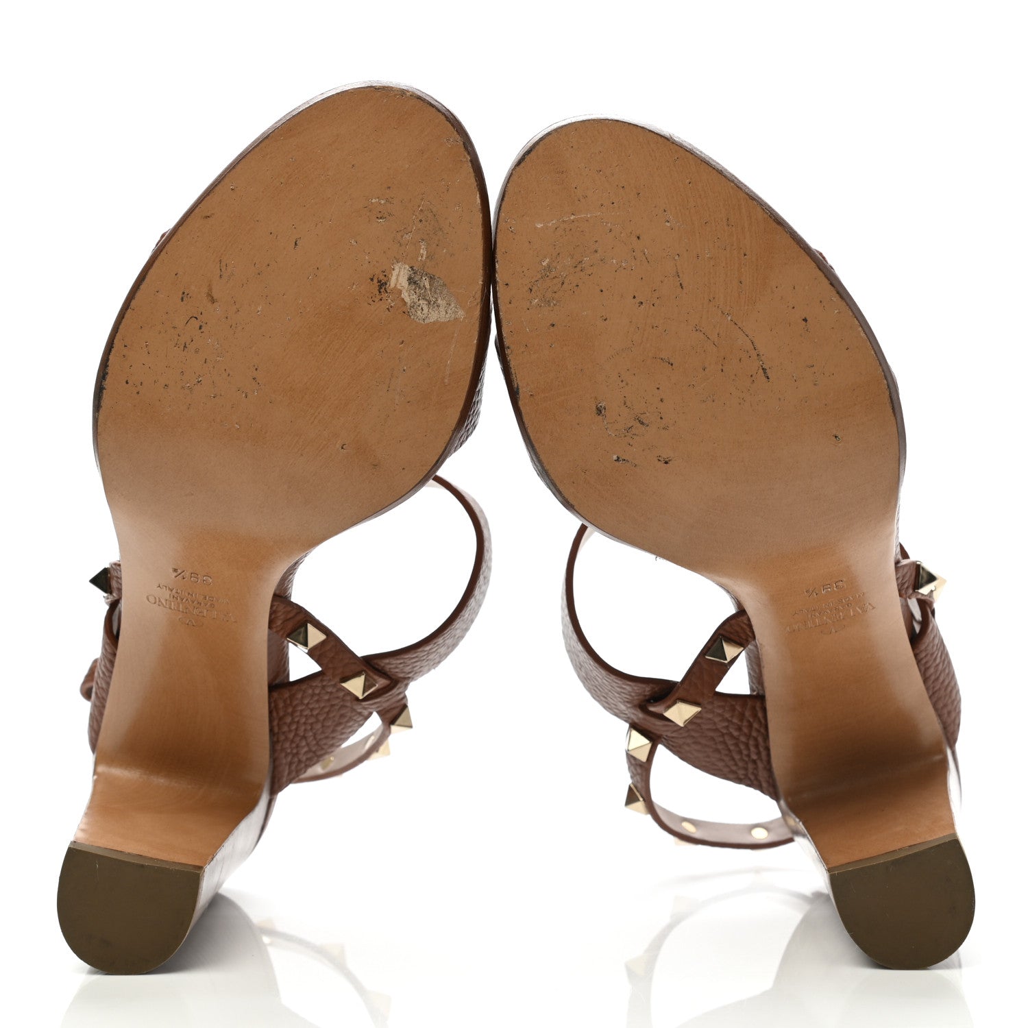 Valentino Garavani Pebbled Calfskin Rockstud Double Slingback Strap 85mm Sandals 39.5 Cuoio 5 of 13