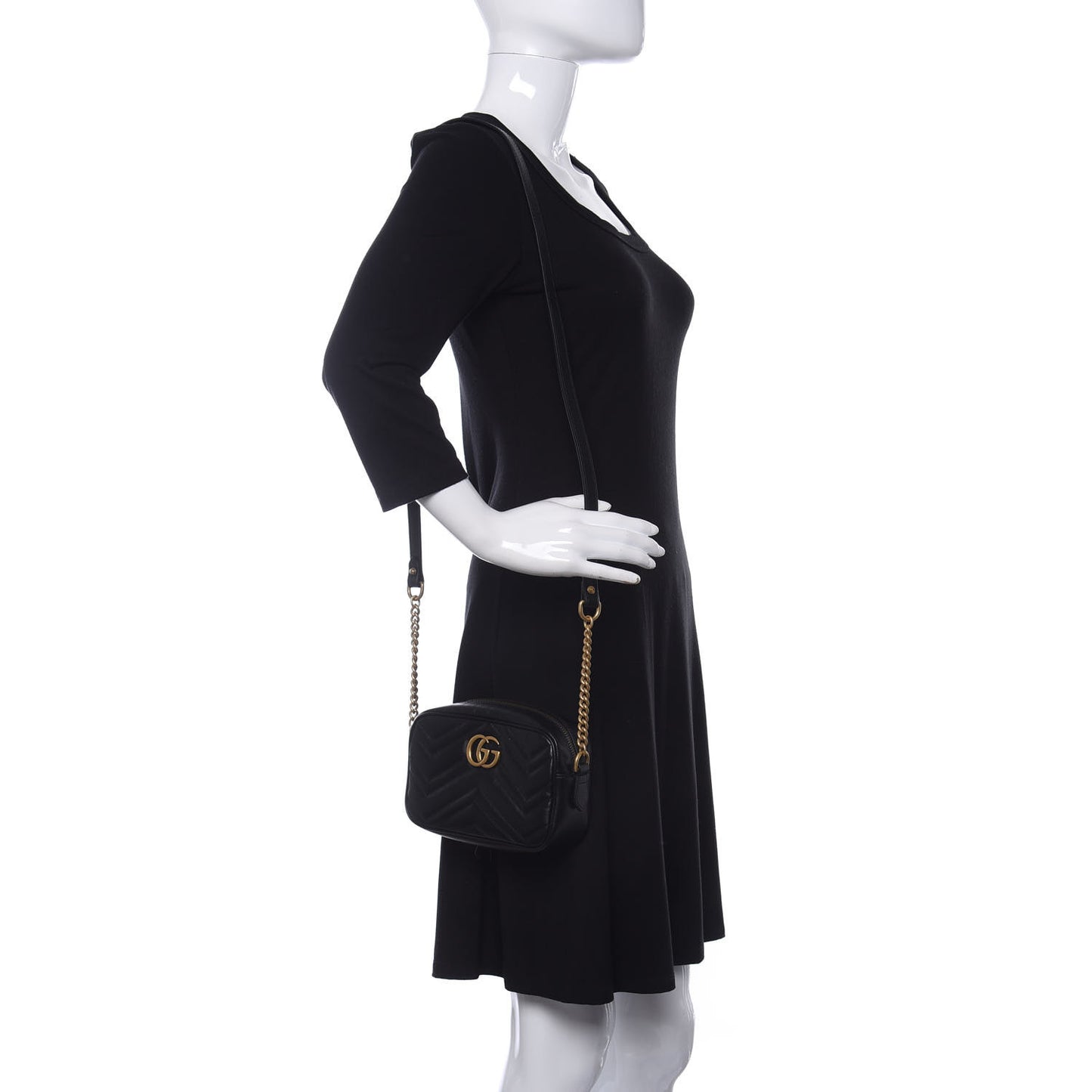 Calfskin Matelasse Mini GG Marmont Chain Shoulder Bag Black