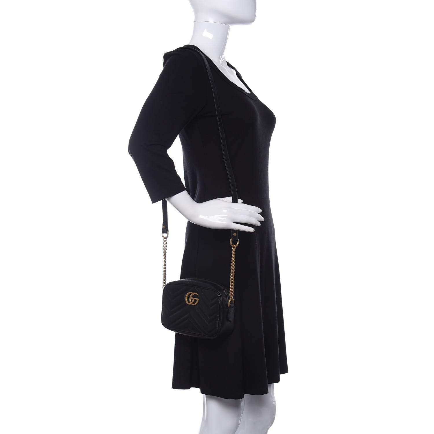 Gucci Calfskin Matelasse Mini GG Marmont Chain Shoulder Bag Black 2 of 11