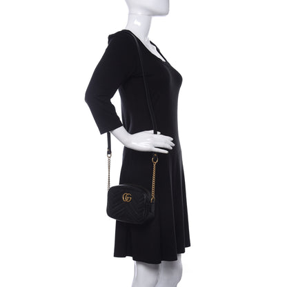 Gucci Calfskin Matelasse Mini GG Marmont Chain Shoulder Bag Black 2 of 11