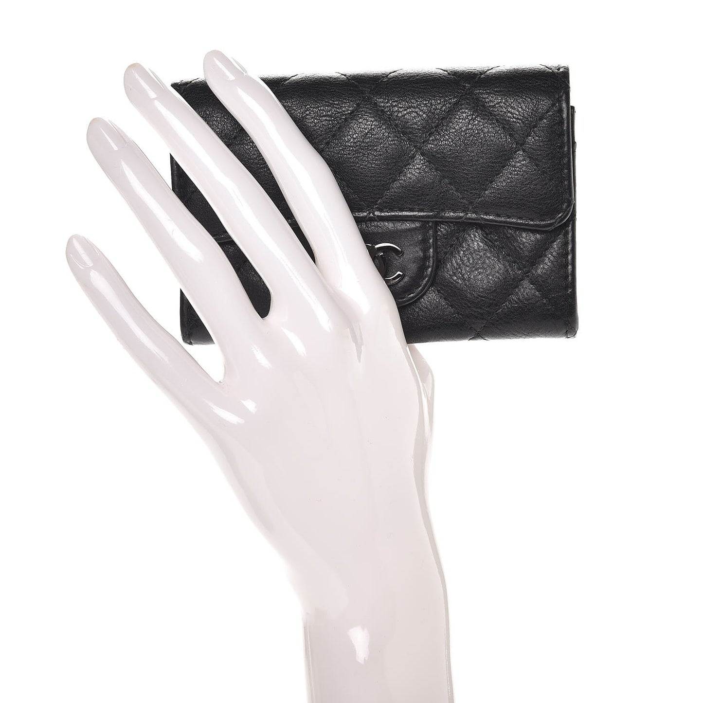 Crumpled Calfskin Quilted Card Holder So Black