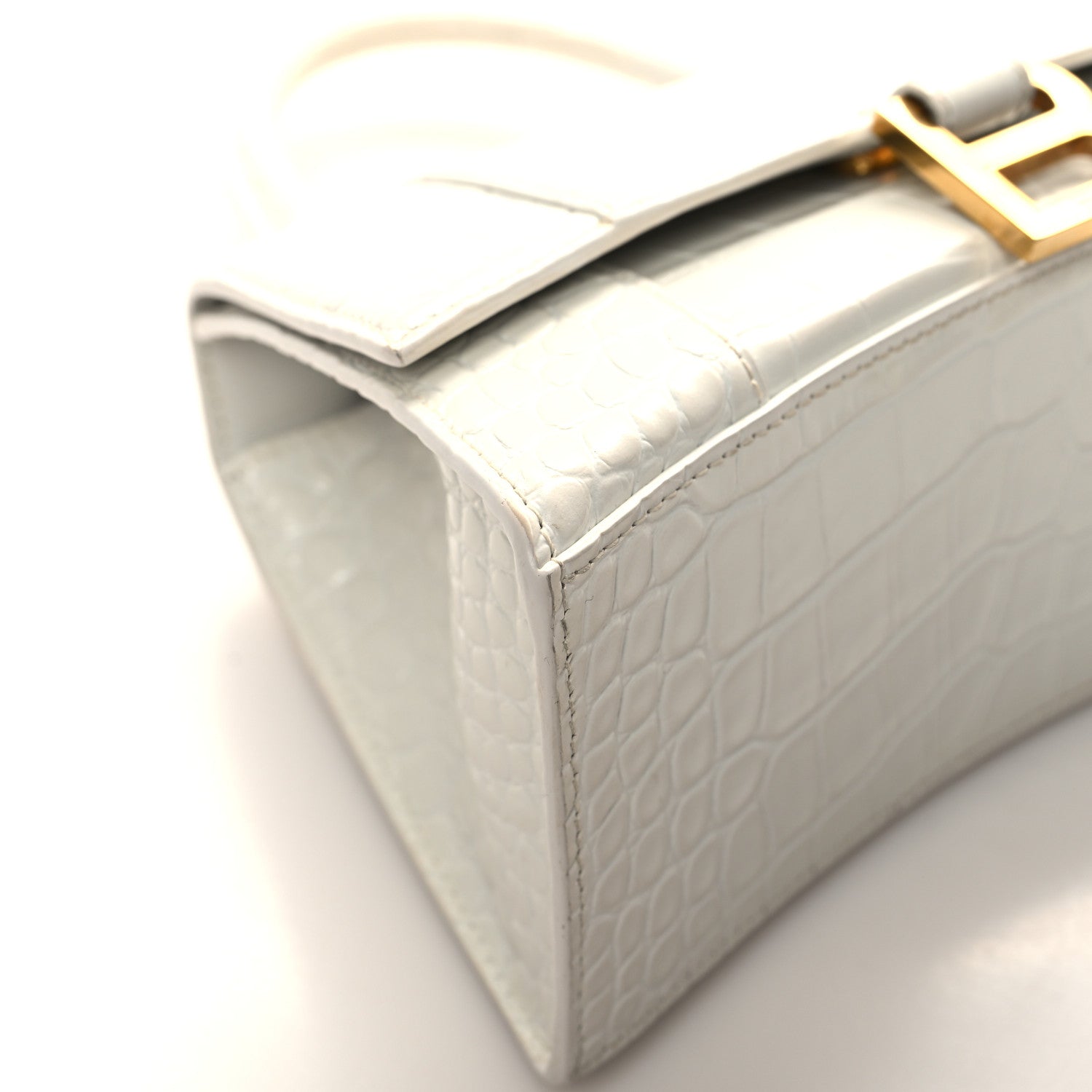 Balenciaga Shiny Calfskin Crocodile Embossed Small Hourglass Top Handle Bag White 9 of 15
