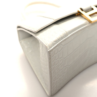 Balenciaga Shiny Calfskin Crocodile Embossed Small Hourglass Top Handle Bag White 9 of 15