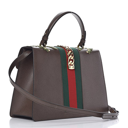 Gucci Calfskin Embroidered Medium Sylvie Top Handle Bag New Acero Multicolor 3 of 11