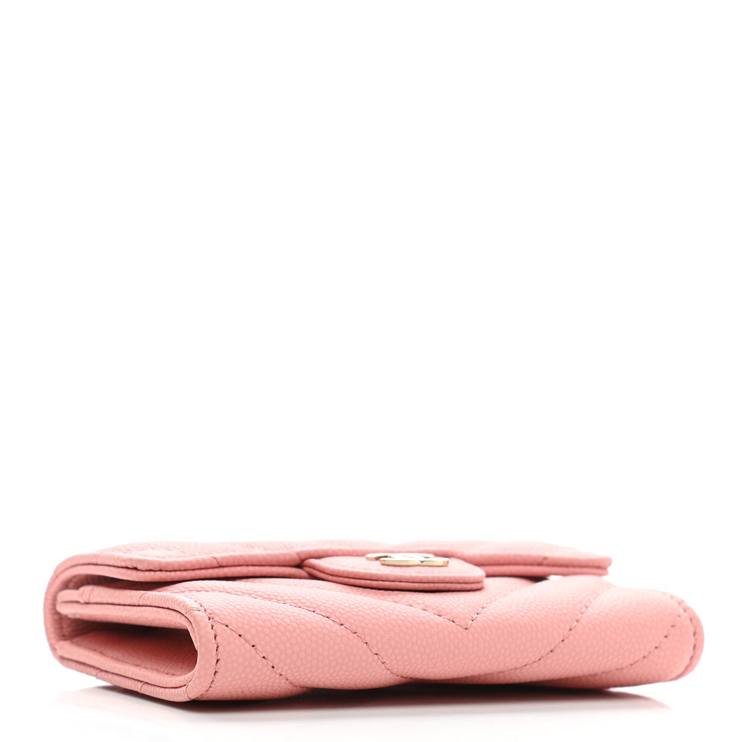Caviar Flat Chevron Quilted Flap Card Holder Pink