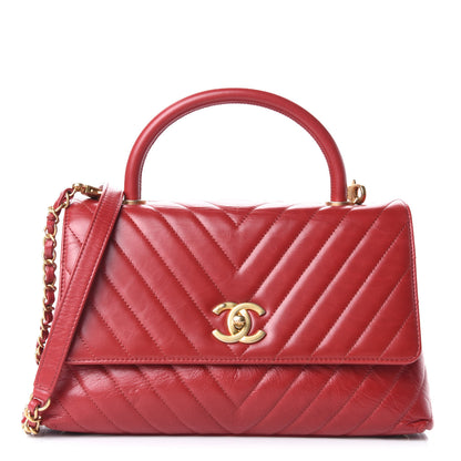 Chanel Calfskin Chevron Quilted Small Coco Handle Flap Red 1 of 9