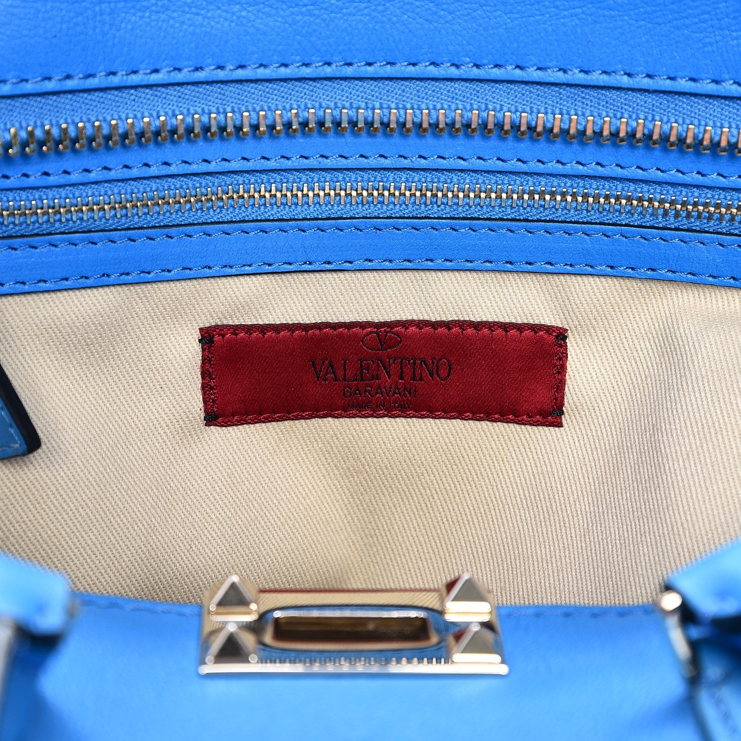 Valentino Garavani Vitello Rockstud Double Handle Tote Blue Fluo 7 of 9