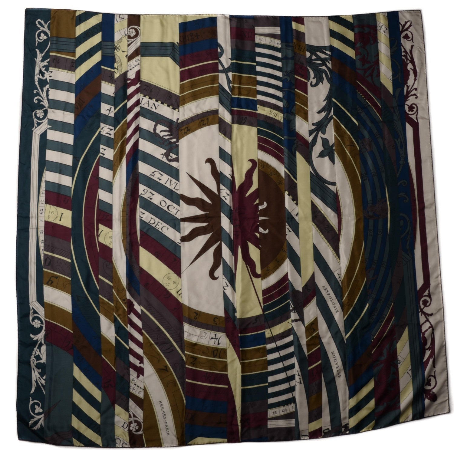 Hermes Plume Twill Silk Astrologie Nouvelle Scarf 140 Ardoise Aubergine Craie 1 of 6