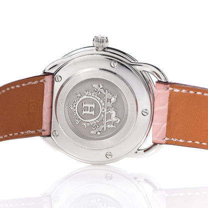Hermes Stainless Steel Alligator Diamond Bezel Pink Mother of Pearl 38mm Arceau Quartz Watch 5 of 8