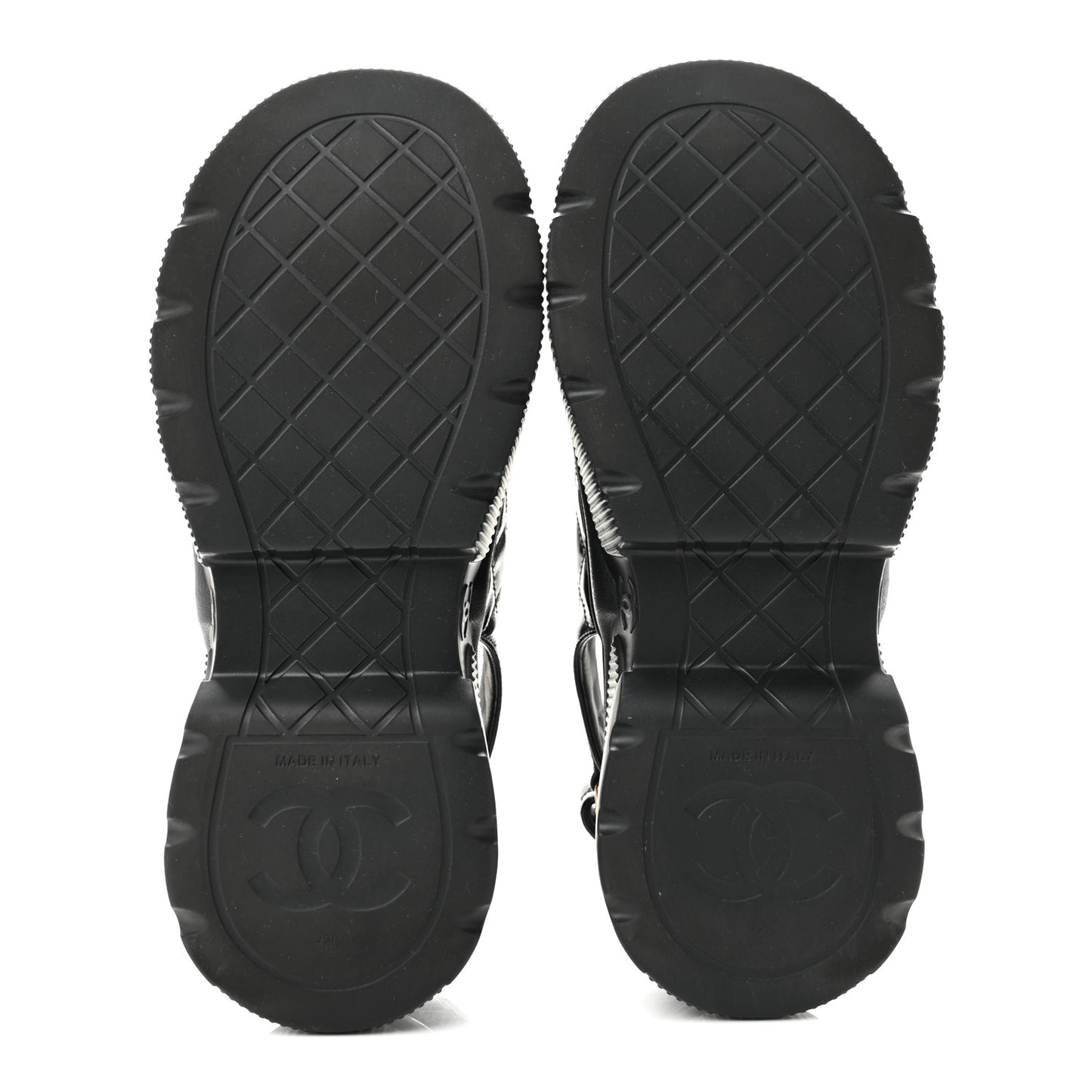 Shiny Calfskin Chain CC Velcro Dad Platform Sandals  38 Black