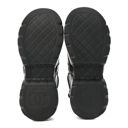 Chanel Shiny Calfskin Chain CC Velcro Dad Platform Sandals  38 Black 6 of 10