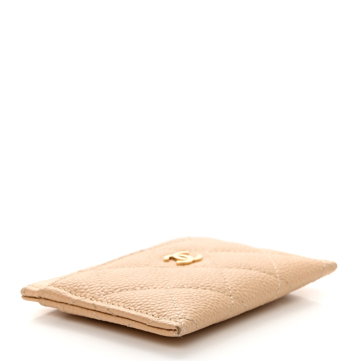 Caviar Quilted Card Holder Beige