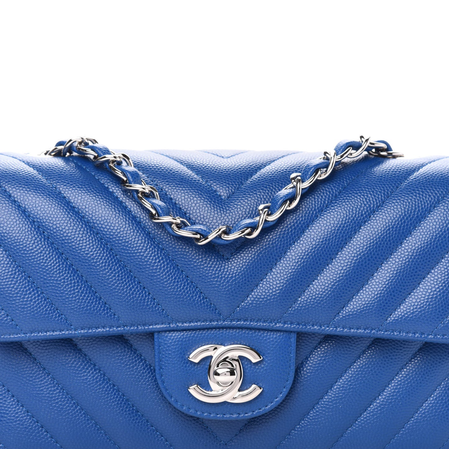 Caviar Chevron Quilted Mini Rectangular Flap Blue