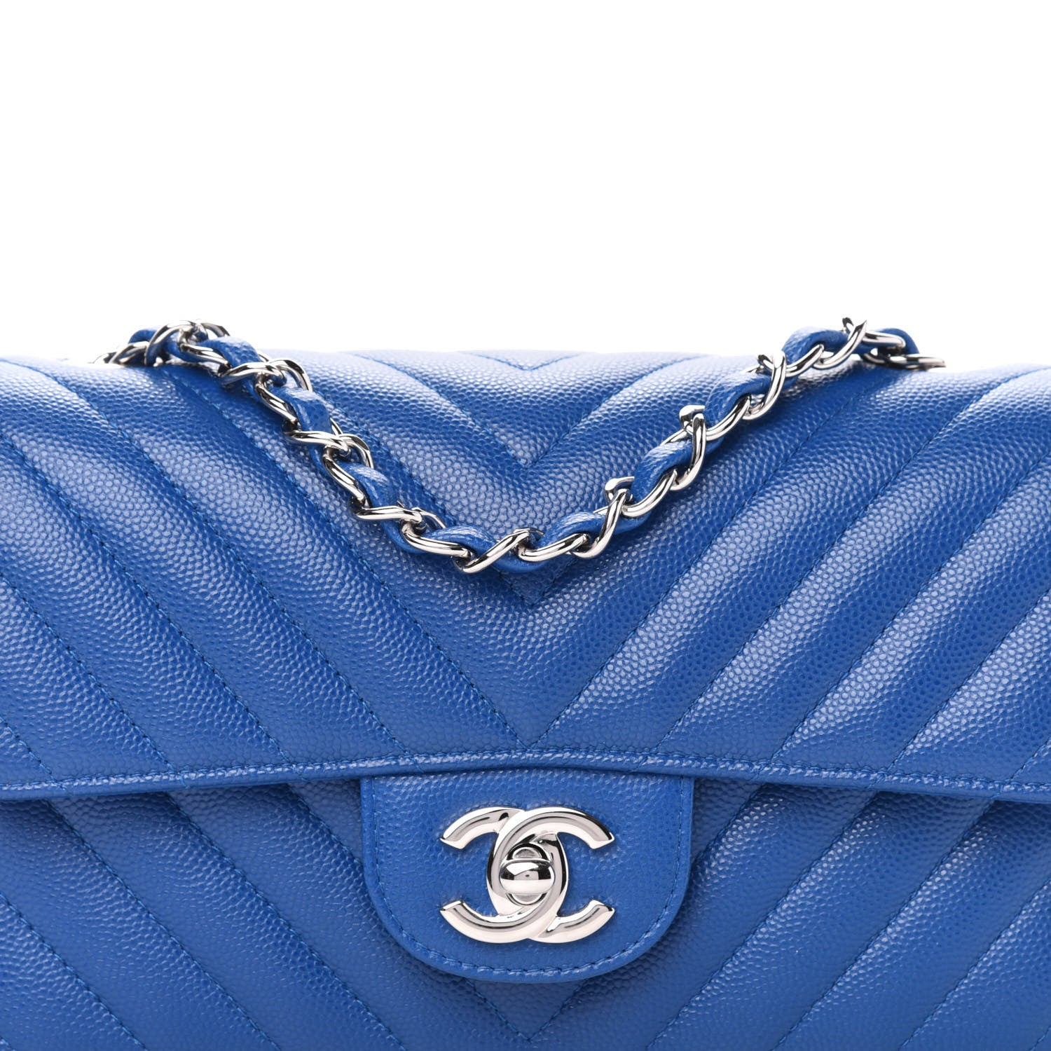Chanel Caviar Chevron Quilted Mini Rectangular Flap Blue 10 of 11