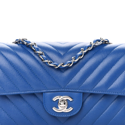 Chanel Caviar Chevron Quilted Mini Rectangular Flap Blue 10 of 11