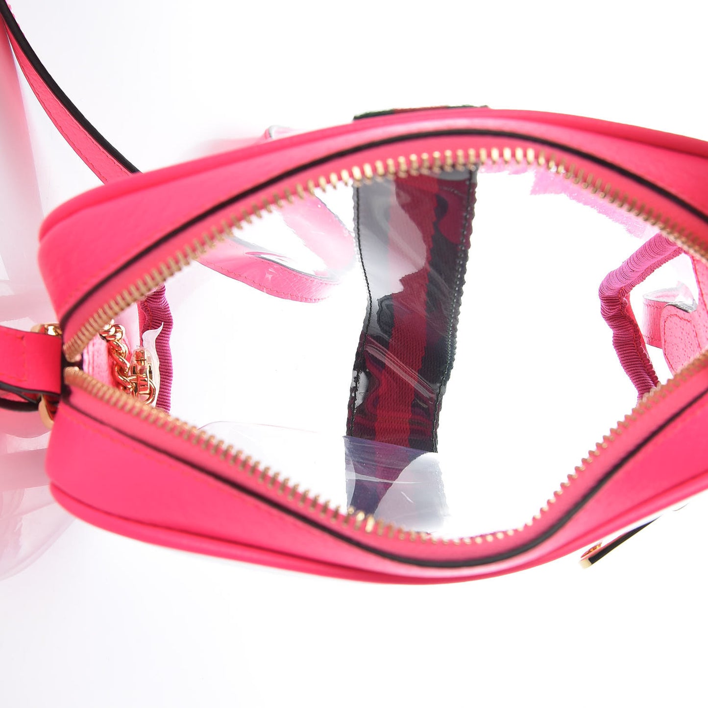 Vinyl Web Mini Ophidia Transparent Shoulder Bag Fluorescent Fuchsia