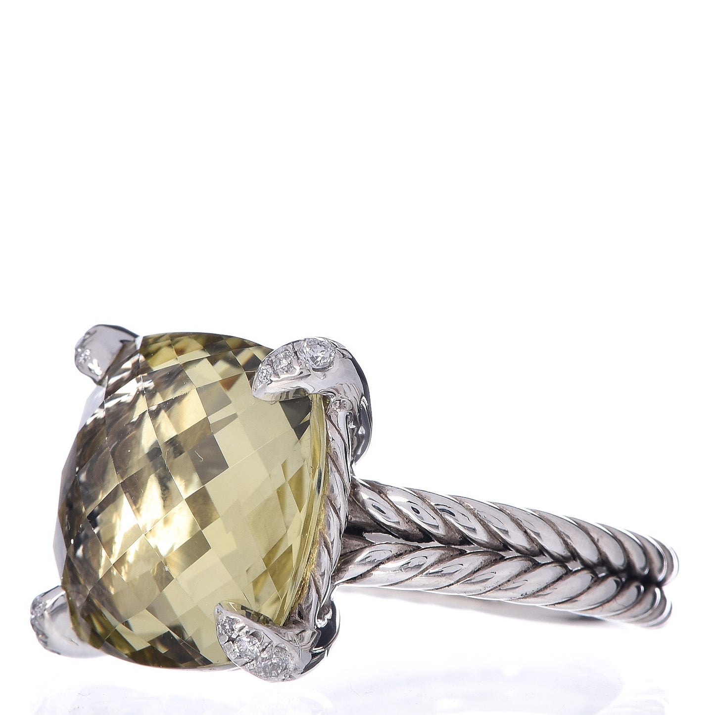 Sterling Silver Diamond Lemon Citrine 14mm Chatelaine Ring 54 7
