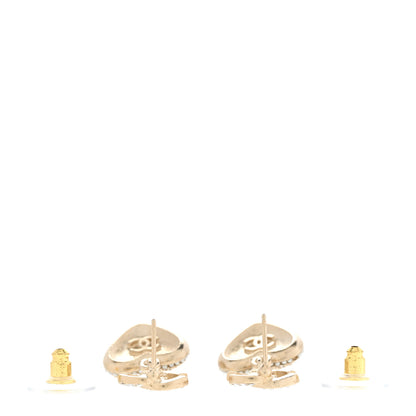 Chanel Pearl Crystal CC Heart Drop Earrings Gold White 3 of 5