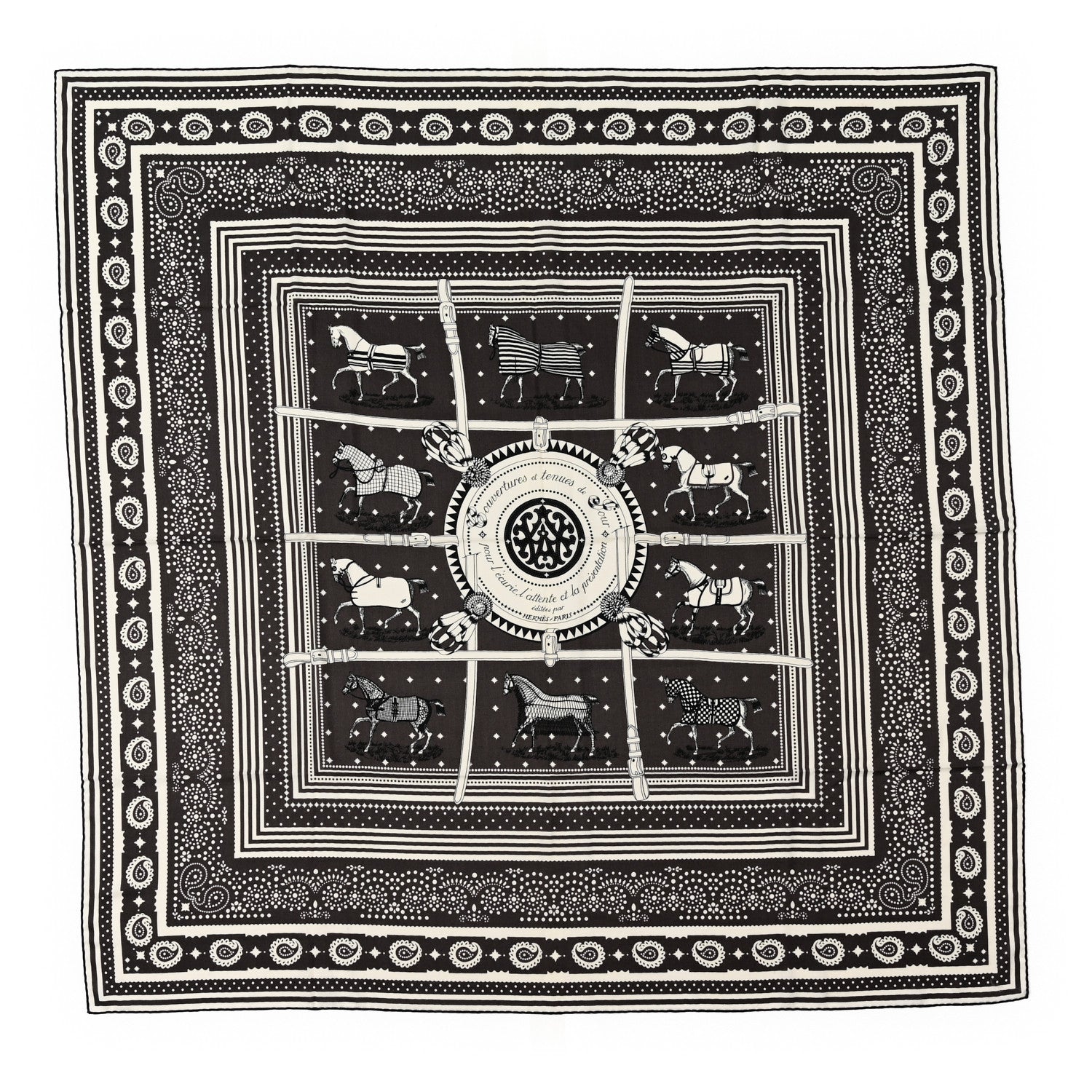 Hermes Cashmere Courvertures Et Tenues Shawl 140 Gris Taupe Black White 1 of 4
