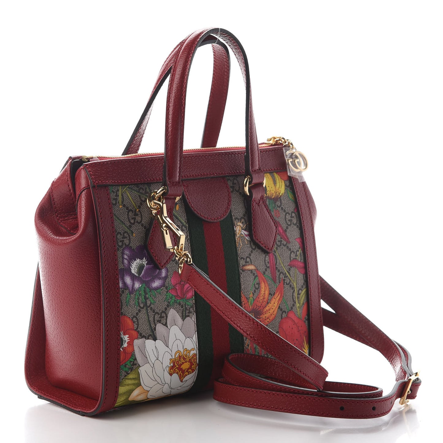 GG Supreme Monogram Flora Web Small Ophidia Tote Bag Red