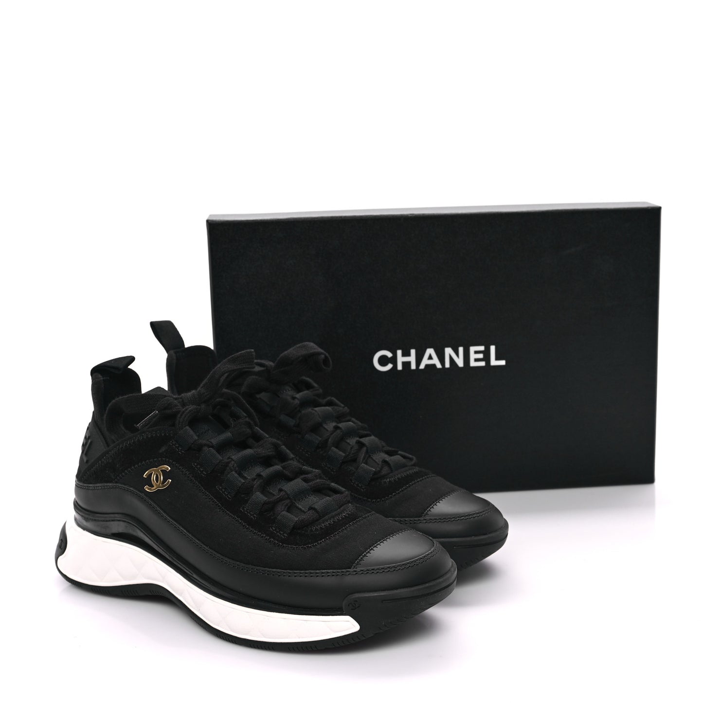 Velvet Calfskin Mixed Fibers CC Sneakers 39 Black