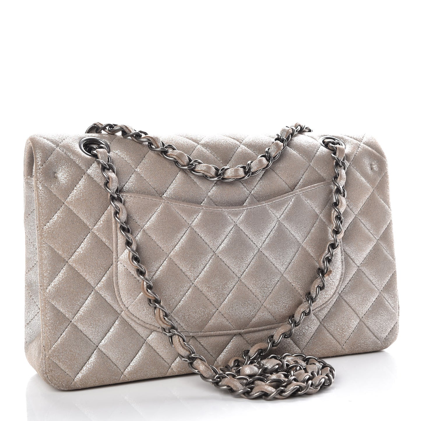 Iridescent Calfskin Medium Double Flap Light Gold