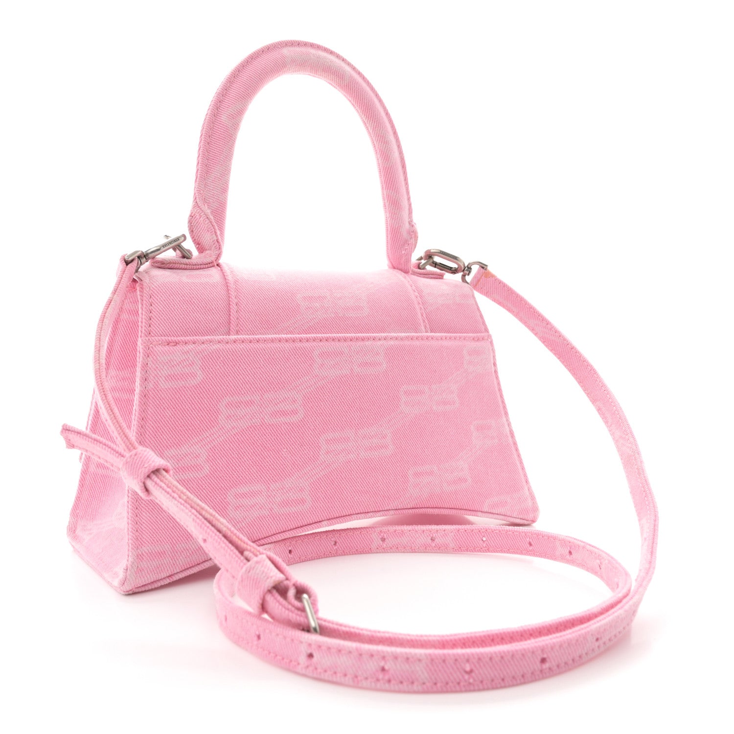 Balenciaga Washed Denim BB Monogram Hourglass Top Handle Bag Small Pink 3 of 15