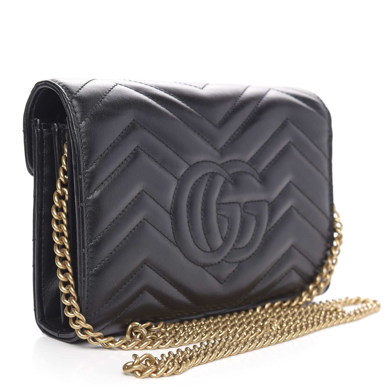 Gucci Calfskin Matelasse GG Marmont Chain Wallet Black 3 of 13