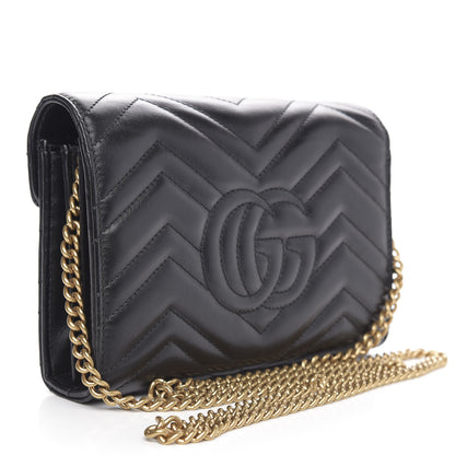 Gucci Calfskin Matelasse GG Marmont Chain Wallet Black 3 of 13