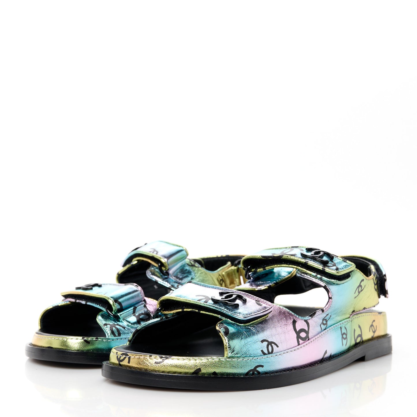 Laminated Lambskin Printed CC Dad Sandals 39 Multicolor