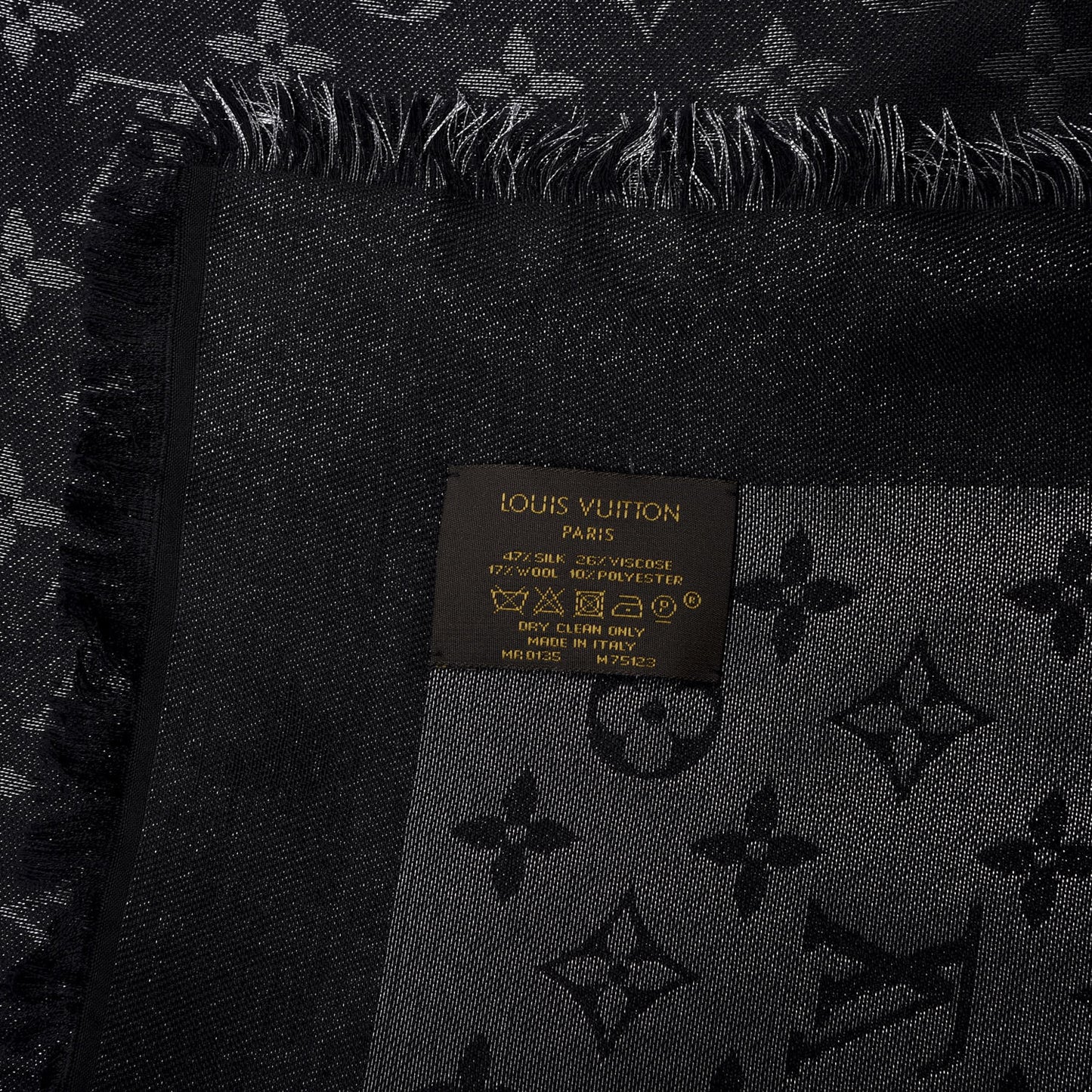 Silk Lurex Wool Monogram Shine Shawl Black