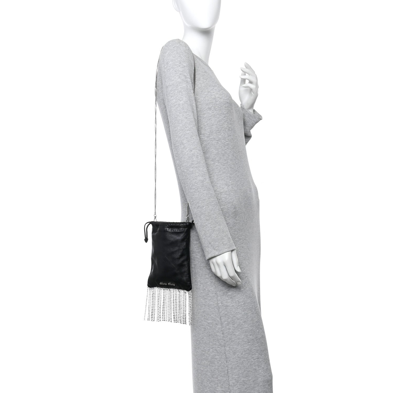 Miu Miu Nappa Starlight Crystal Fringe Trick Pouch On Strap Black