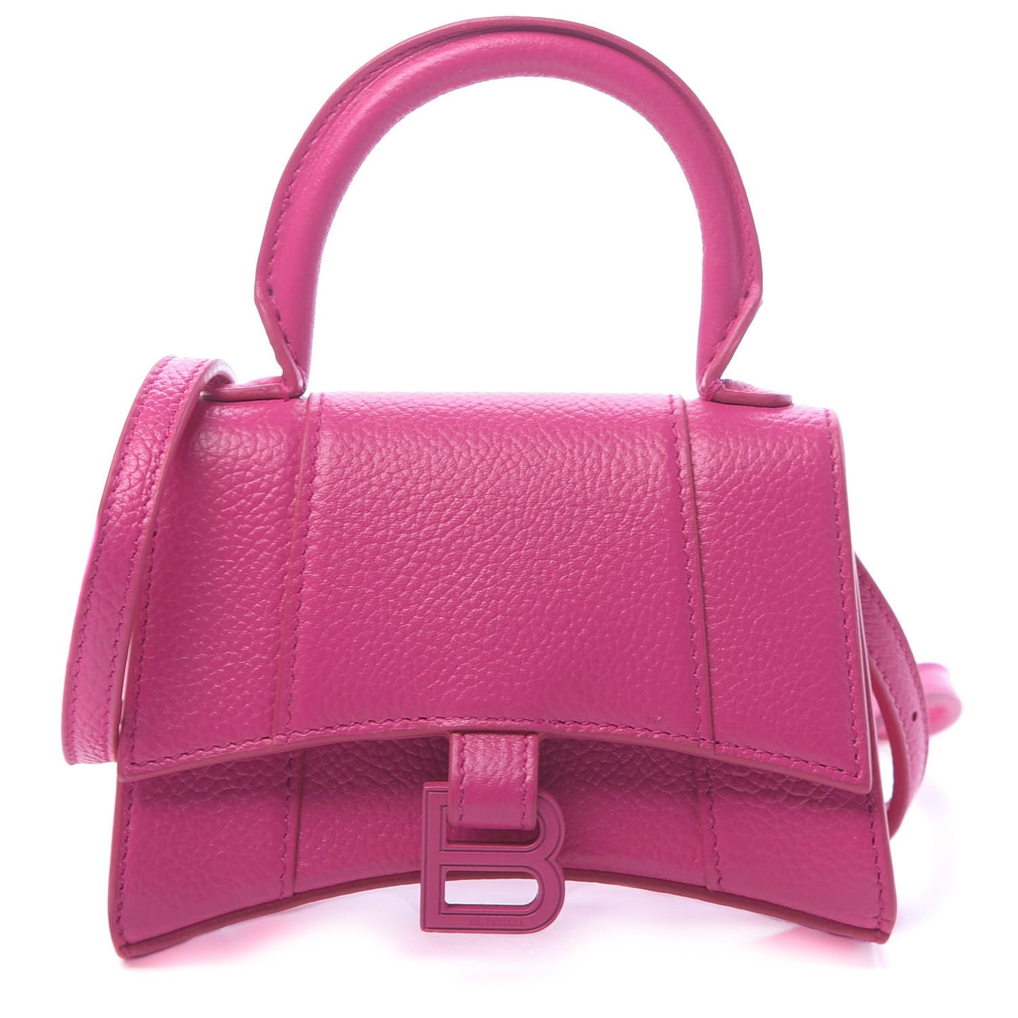 Grained Calfskin Tonal B Hourglass Top Handle Bag Mini Fuchsia