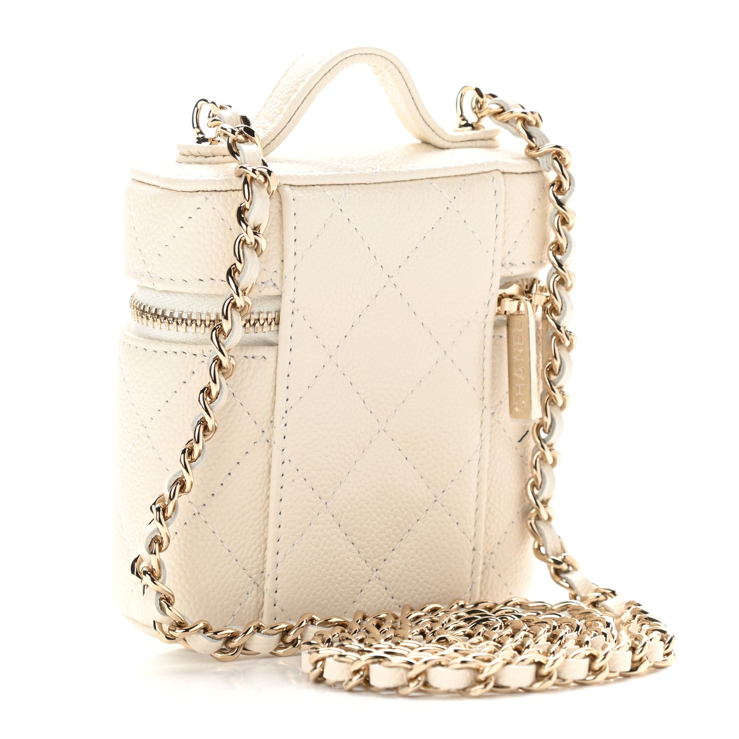 Chanel Caviar Quilted Small Handle With Care Vanity Case With Chain White 3 of 9