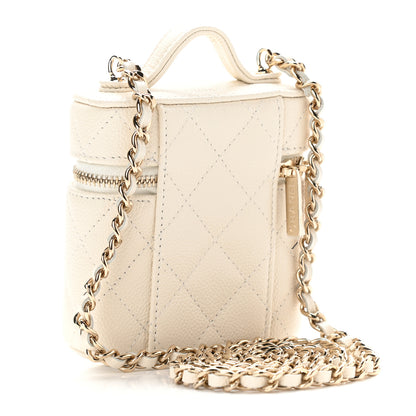 Chanel Caviar Quilted Small Handle With Care Vanity Case With Chain White 3 of 9