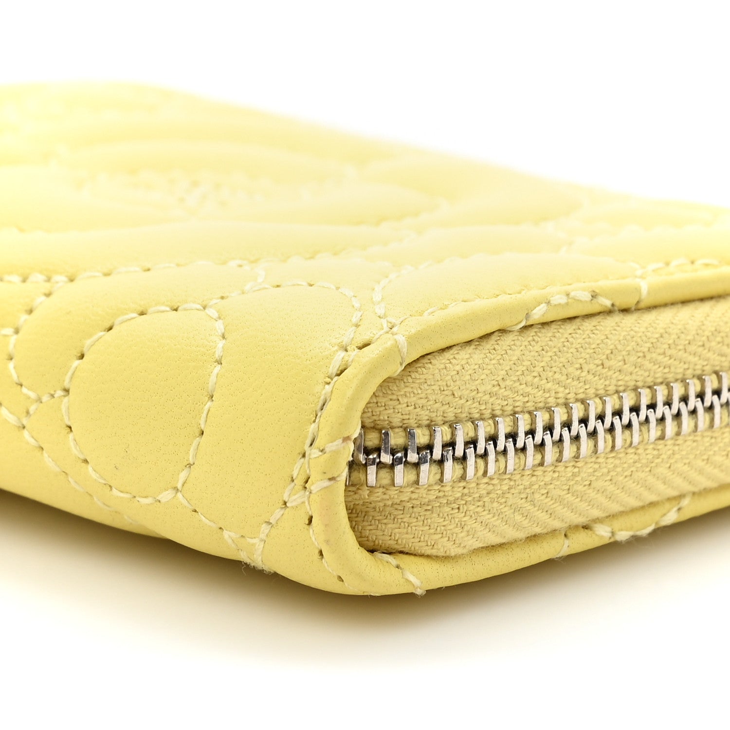 Chanel Lambskin Camellia Embossed Zip Coin Purse Yellow 9 of 10