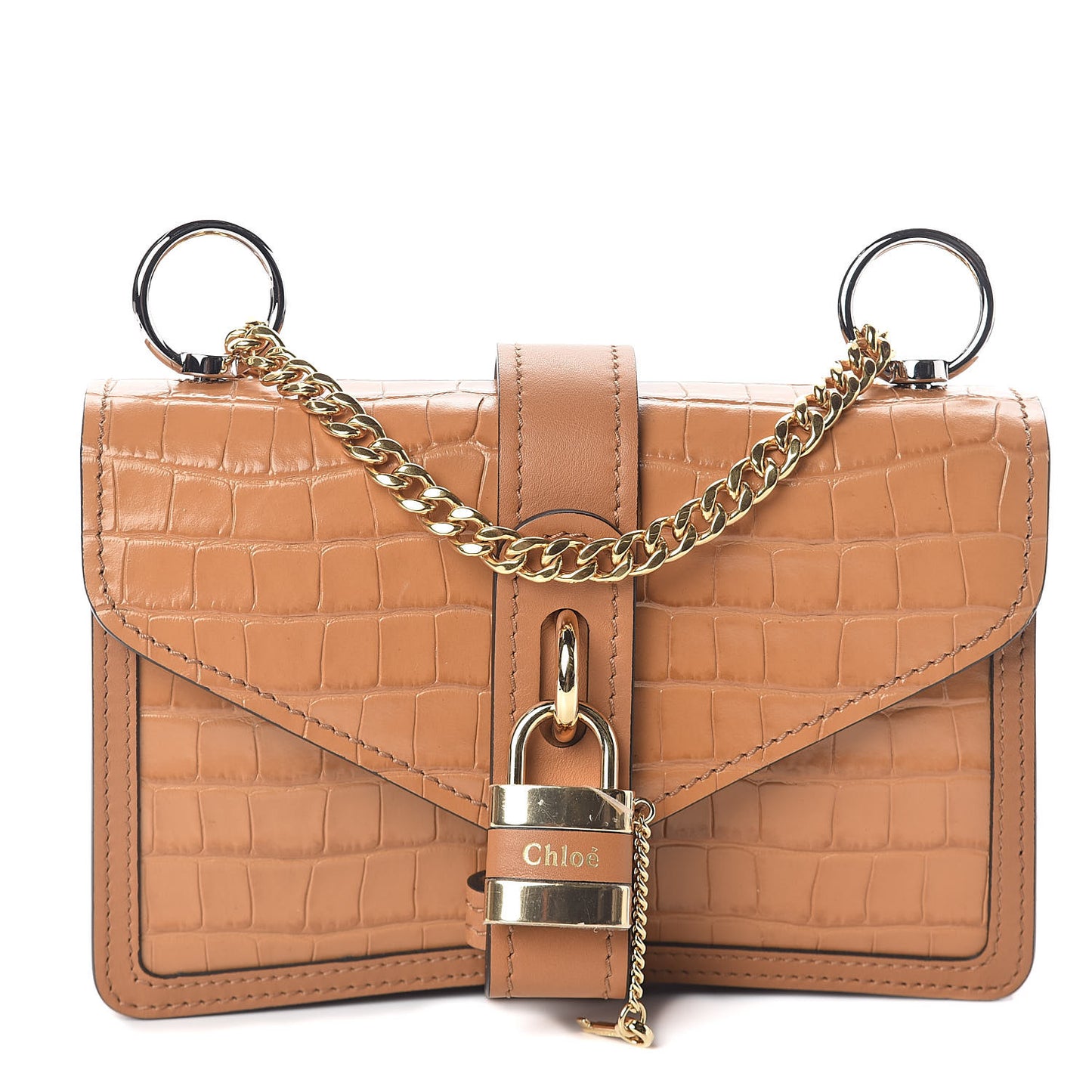 Calfskin Crocodile Embossed Aby Chain Shoulder Bag Autumnal Brown