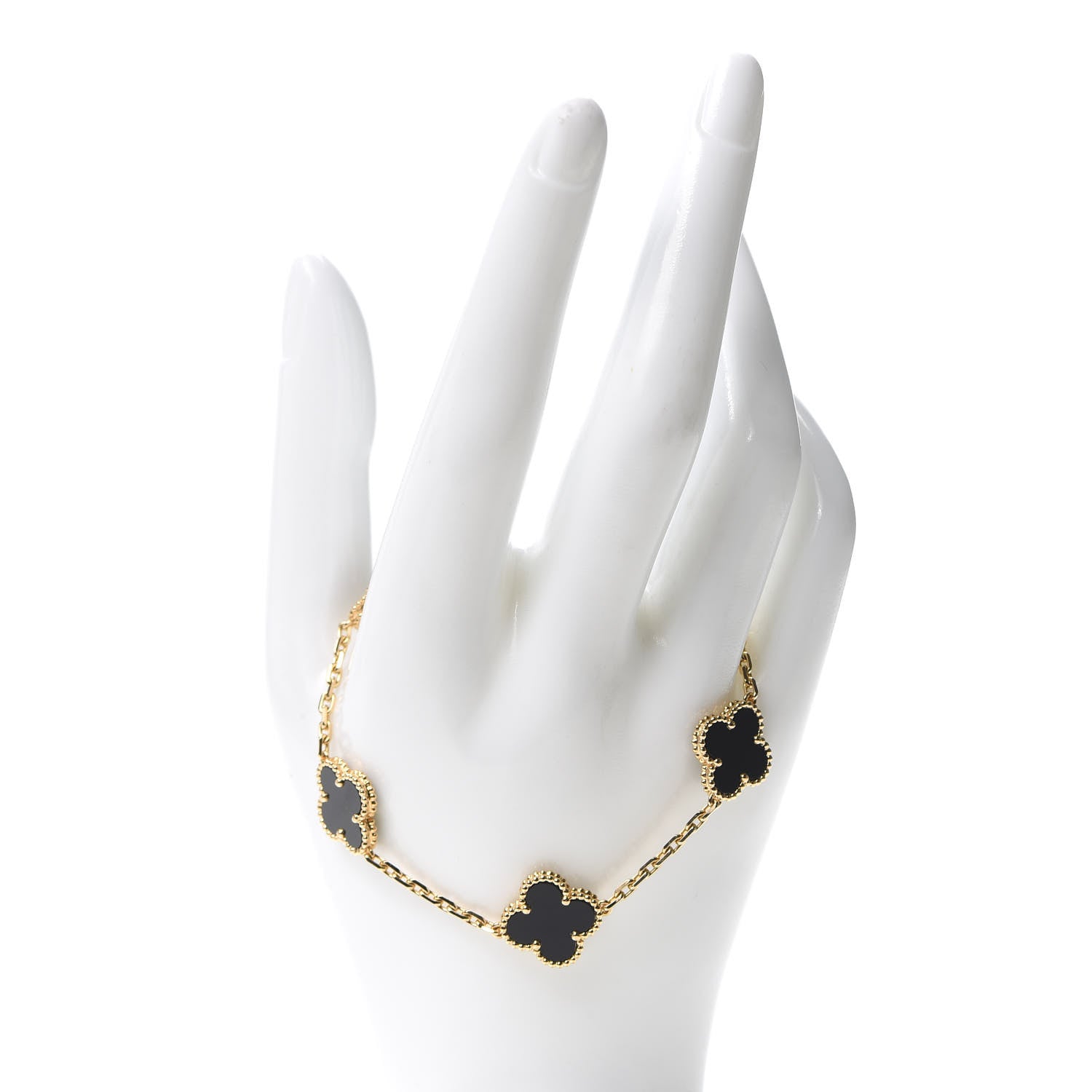 Van Cleef & Arpels 18K Yellow Gold Black Onyx 5 Motifs Vintage Alhambra Bracelet 2 of 5