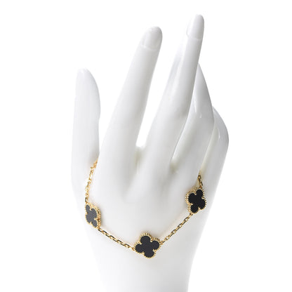 Van Cleef & Arpels 18K Yellow Gold Black Onyx 5 Motifs Vintage Alhambra Bracelet 2 of 5