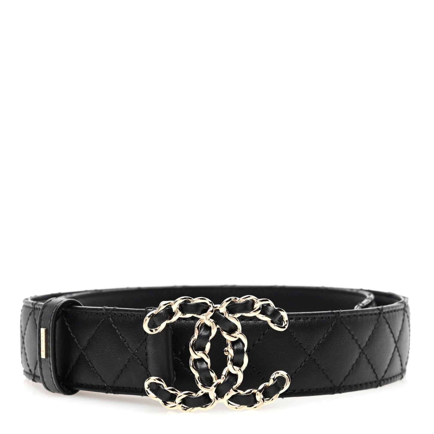 Calfskin Quilted CC Chain Belt 80 32 Black