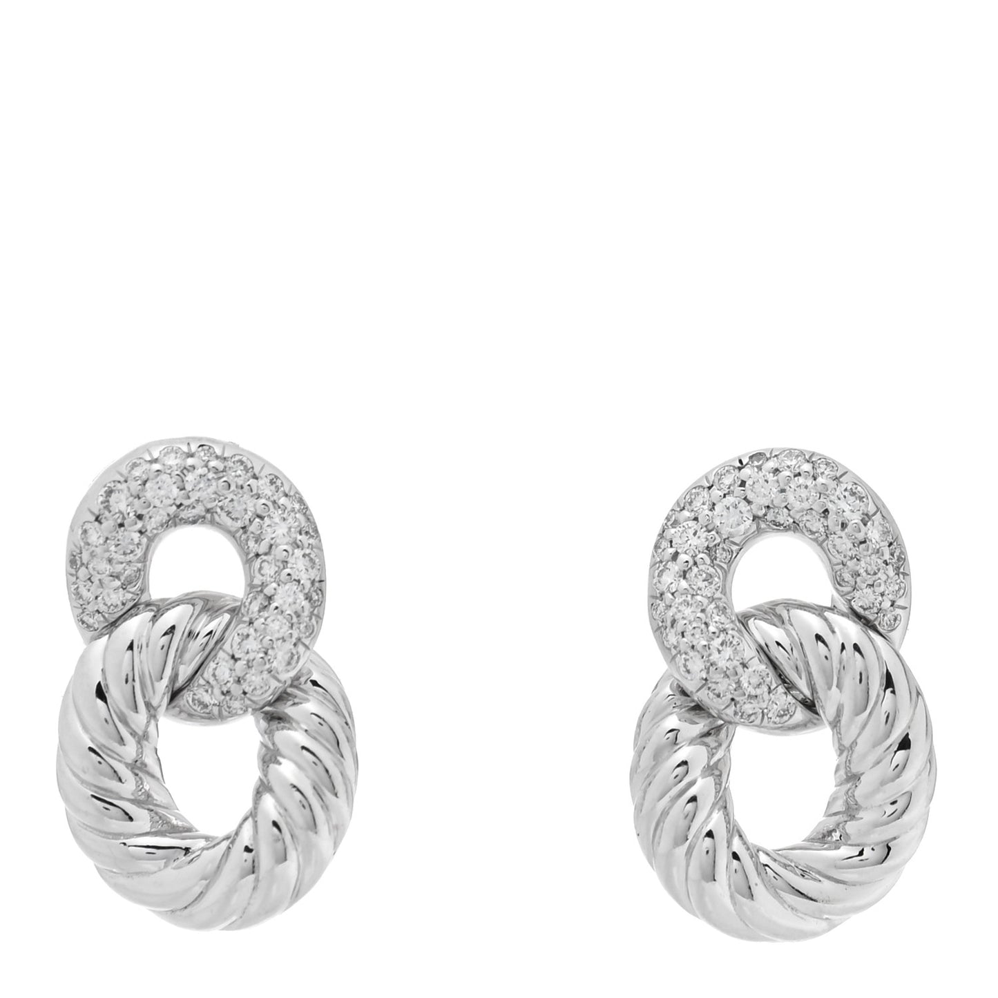 18K White Gold Diamond Extra Small Belmont Curb Link Drop Earrings