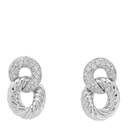 David Yurman 18K White Gold Diamond Extra Small Belmont Curb Link Drop Earrings 1 of 4