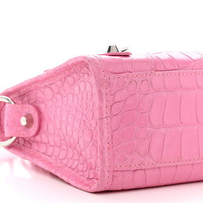 Balenciaga Shiny Supple Calfskin Crocodile Embossed Classic Silver Hardware Mini City Baby Pink 9 of 10