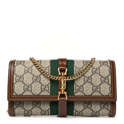 Gucci GG Supreme Monogram Azalea Calfskin Web Jackie 1961 Chain Wallet Beige Ebony Brown Sugar 1 of 11