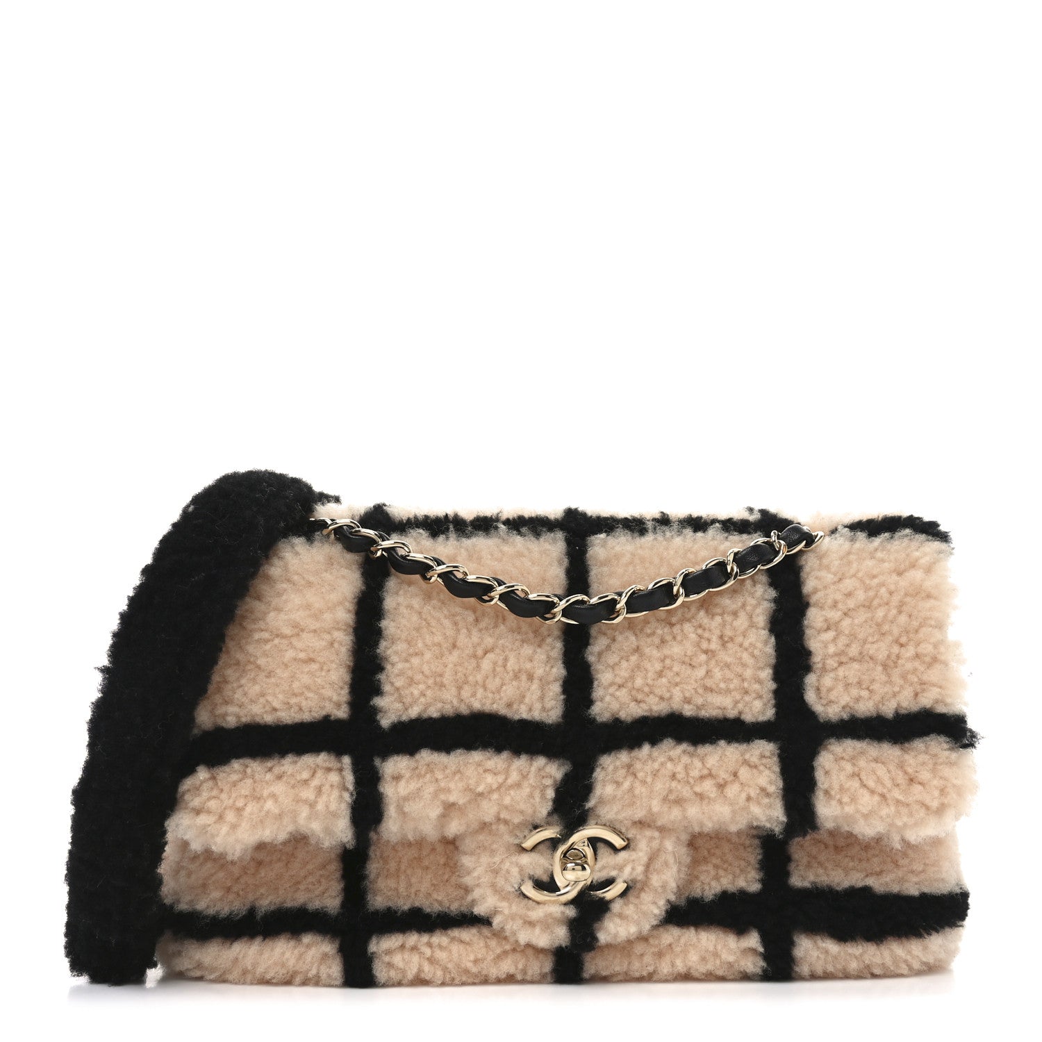 Chanel Shearling Lambskin Large Fluffy Tartan Single Flap Pink Black 1 of 10