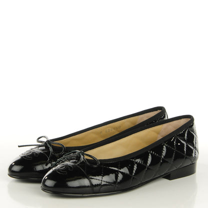Chanel Patent Quilted Cap Toe Ballerina Flats 36.5 Black 3 of 8
